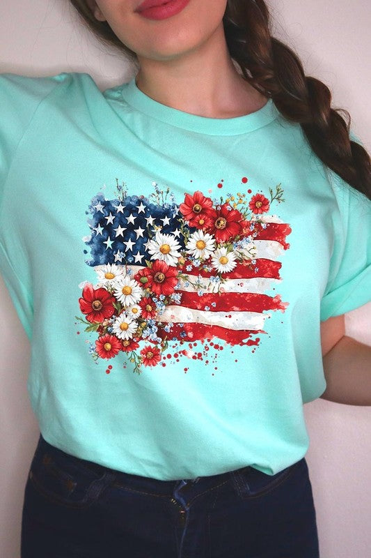 Floral American Flag Graphic Tee