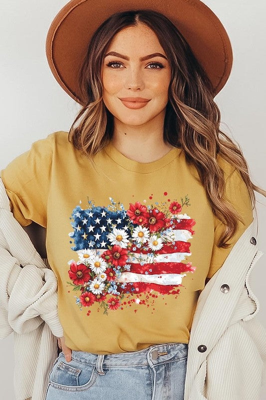 Floral American Flag Graphic Tee
