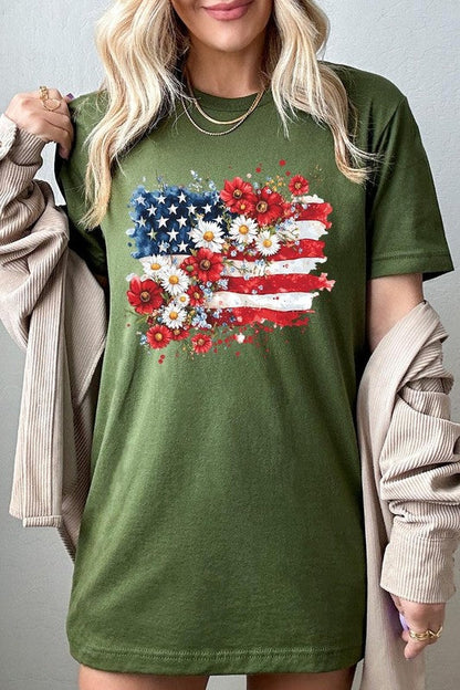 Floral American Flag Graphic Tee