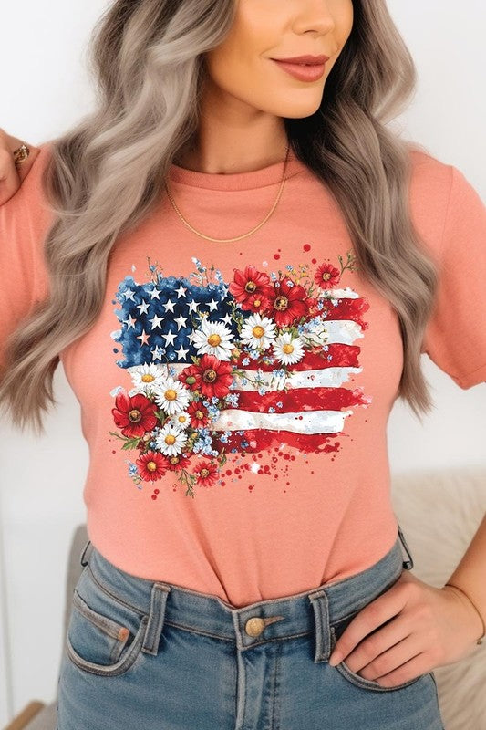 Floral American Flag Graphic Tee