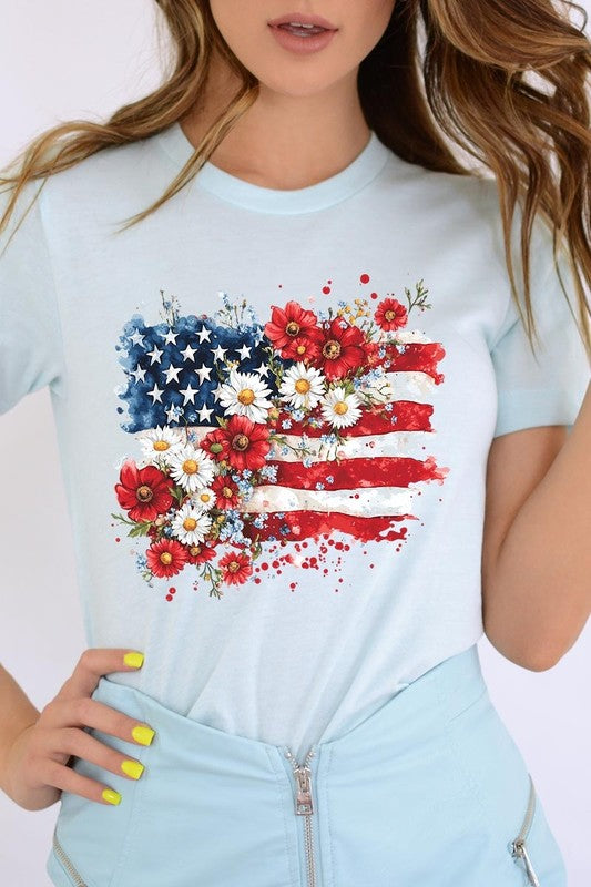 Floral American Flag Graphic Tee