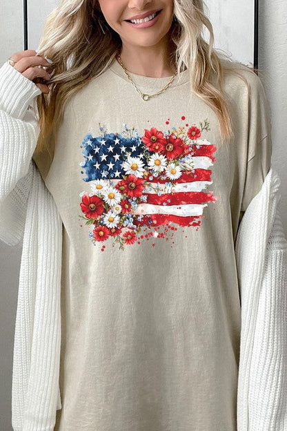 Floral American Flag Graphic Heavy Cotton Tee