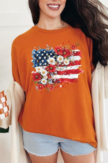 Floral American Flag Graphic Heavy Cotton Tee