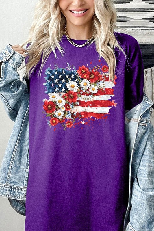 Floral American Flag Graphic Heavy Cotton Tee