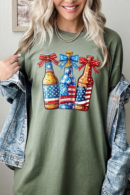 Patriotic Beer Bottles Graphic Heavy Cotton Tee