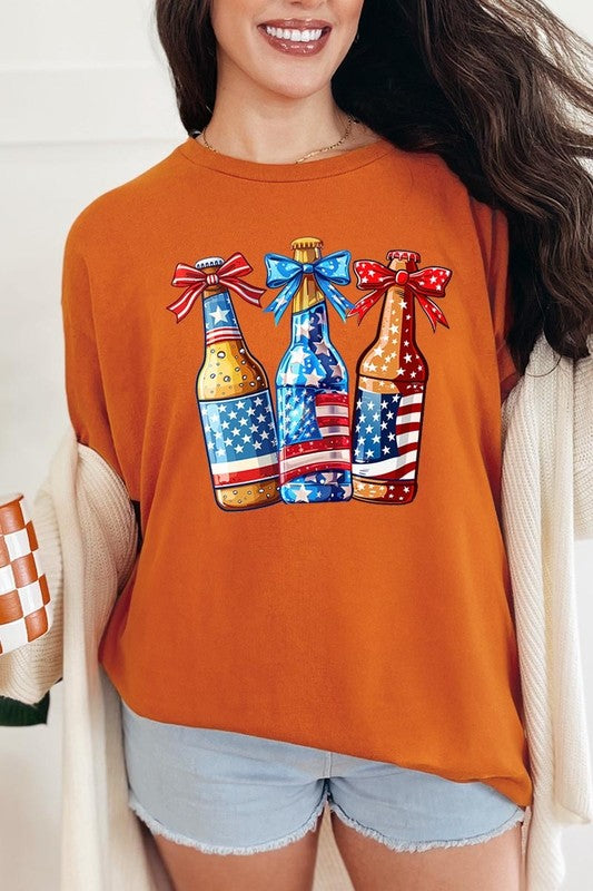 Patriotic Beer Bottles Graphic Heavy Cotton Tee