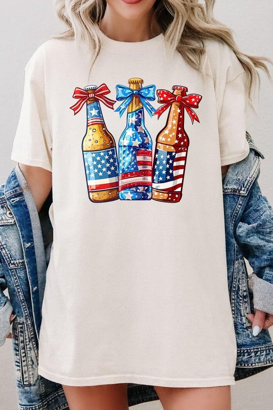 Patriotic Beer Bottles Graphic Heavy Cotton Tee