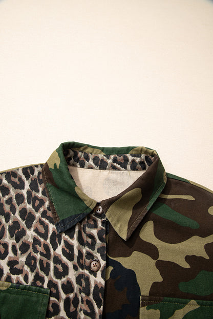 Brown Leopard Camo Patchwork Oversize Shacket