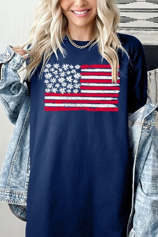 Floral American Flag Graphic Heavy Cotton Tee