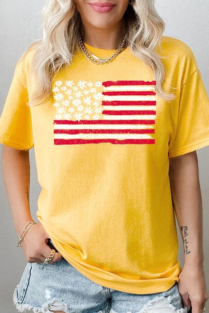 Floral American Flag Graphic Heavy Cotton Tee