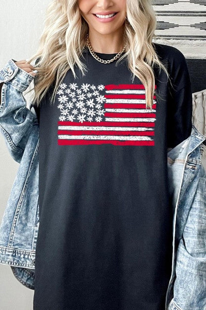 Floral American Flag Graphic Heavy Cotton Tee