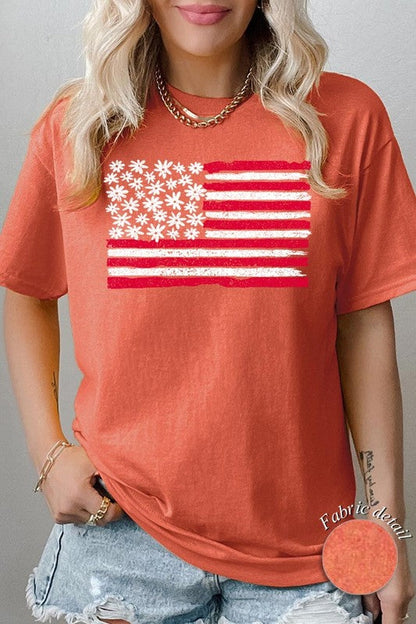 Floral American Flag Graphic Heavy Cotton Tee