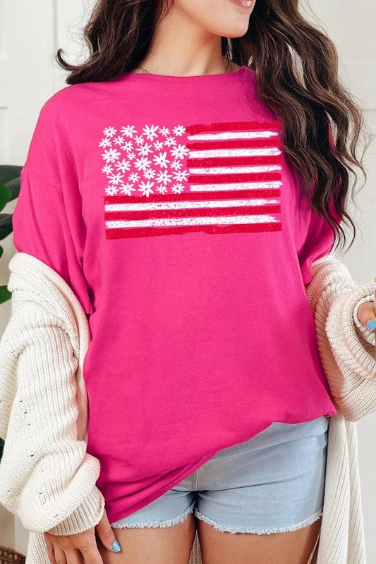 Floral American Flag Graphic Heavy Cotton Tee