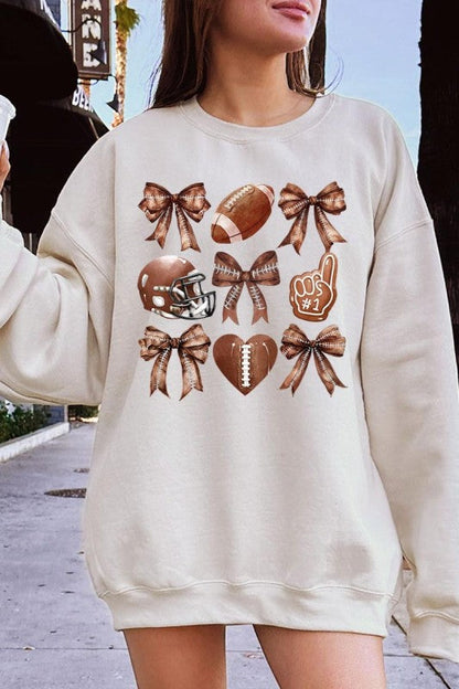 Cute Football and Bow Graphic Sweatshirt