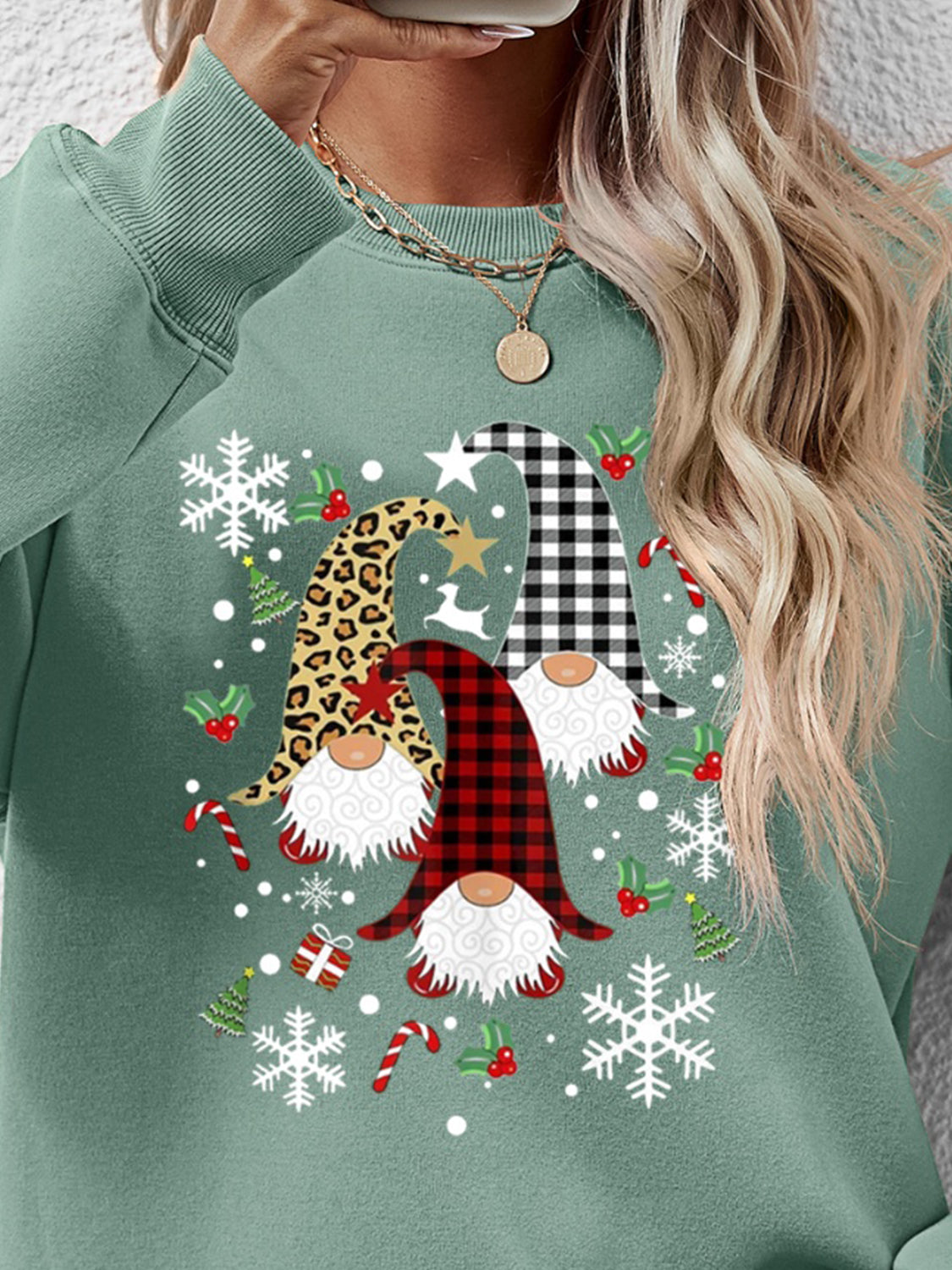 Faceless Gnomes Graphic Drop Shoulder Sweatshirt - Aaria Tees