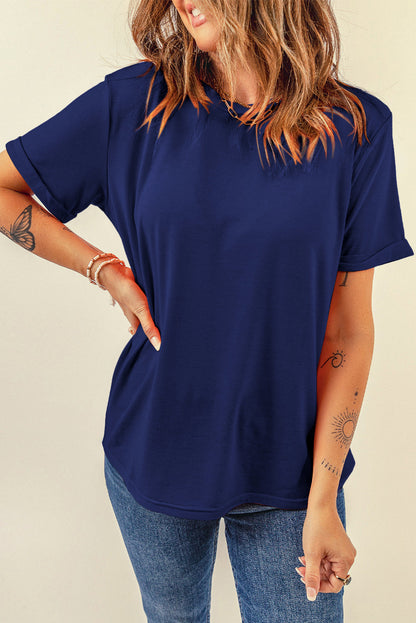Solid Short Sleeve Crew Neck Tee