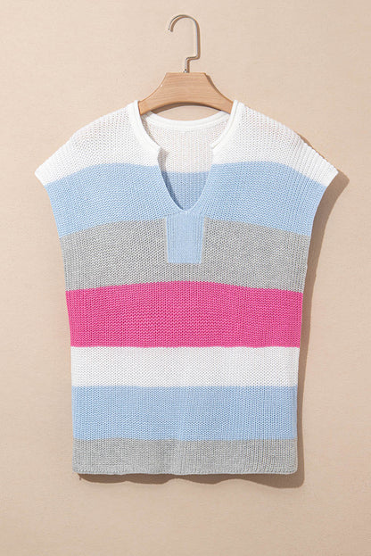 Stripe Colorblock V-Neck Sweater T-Shirt