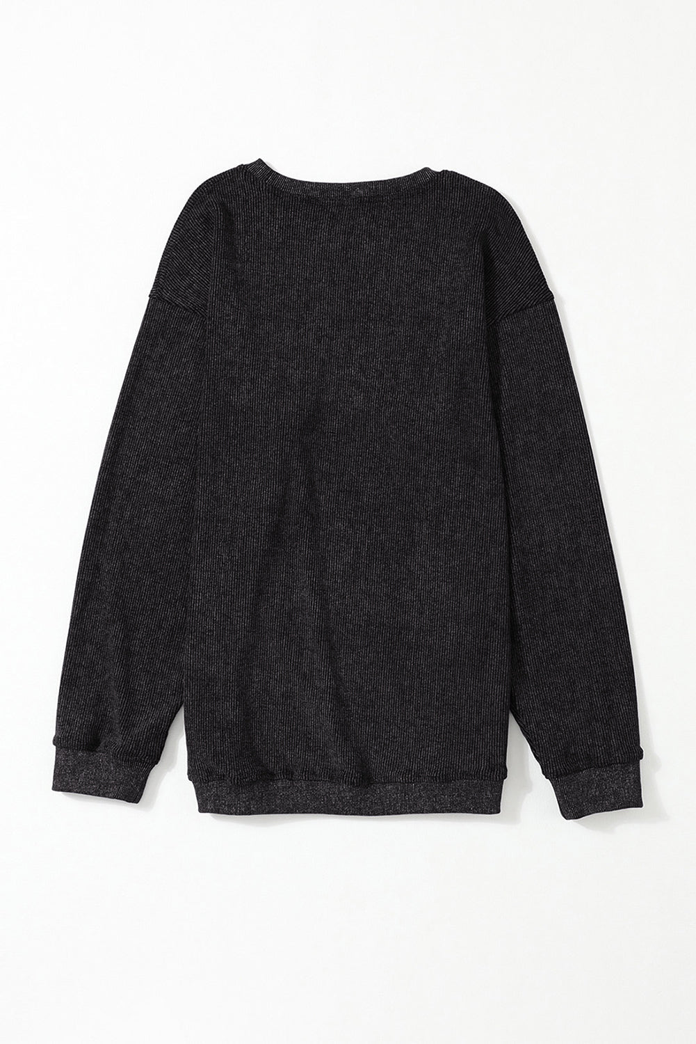 Solid Ribbed Knit Round Neck Pullover Sweatshirt