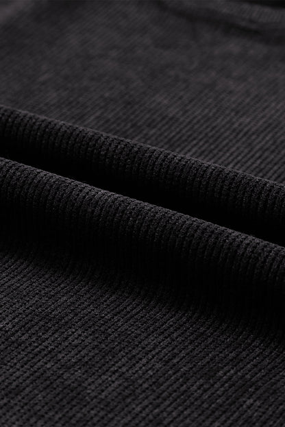 Solid Ribbed Knit Round Neck Pullover Sweatshirt