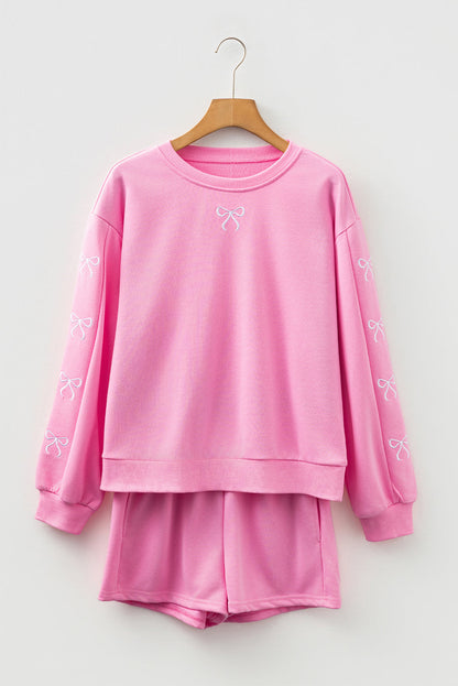 Bow Embroidered Pullover and Shorts Set