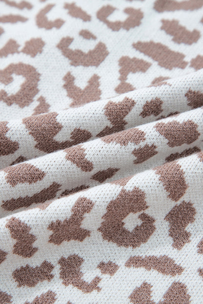 Leopard Drop Shoulder Chunky Cardigan Sweater