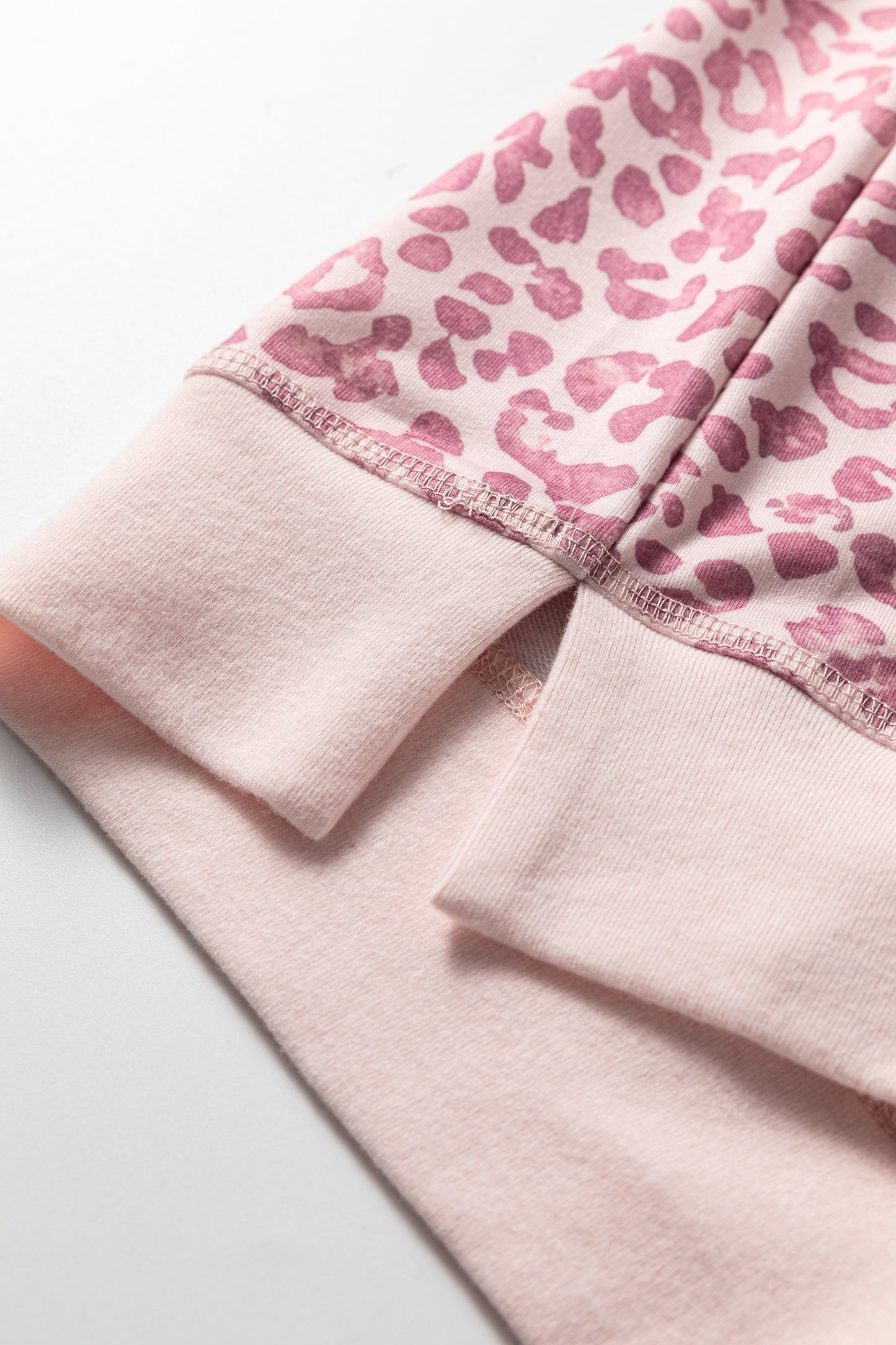 Pink Leopard Print Patchwork Crew Neck Sweatshirt