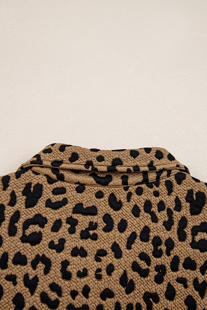 Leopard Quarter-Zip Drop Shoulder Sweatshirt