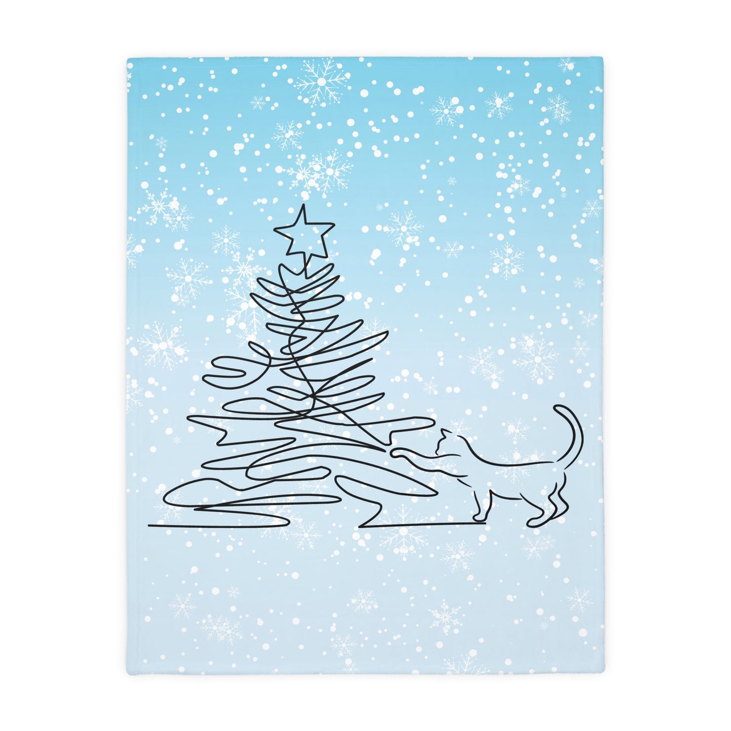 Kitty & Christmas Tree Velveteen Microfiber Blanket (Two-sided print)