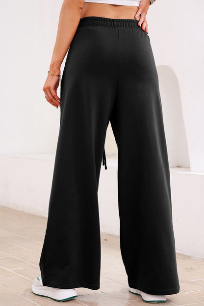 Black Tied Elastic High Waist Pleated Detail Solid Sweatpants