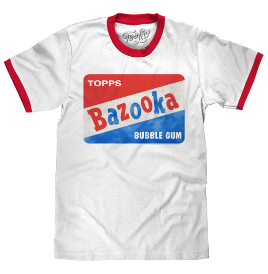 Topps Bazooka Bubble Gum Ringer T-Shirt- Red and White