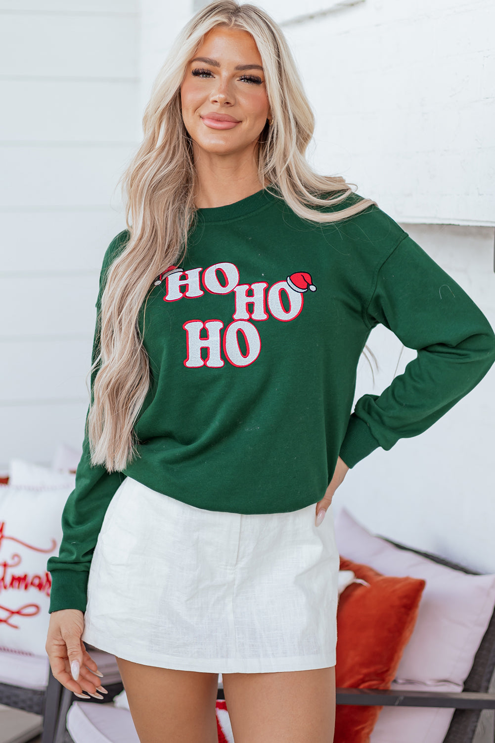 Christmas HOHOHO Embroidered Crewneck Sweatshirt