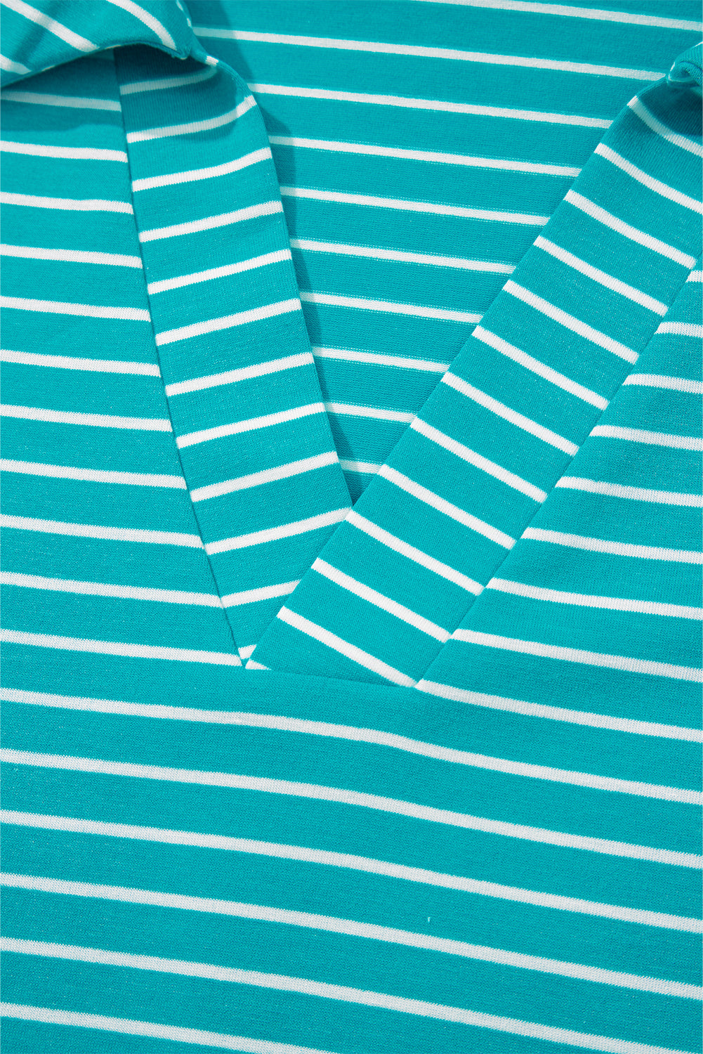 Sky Blue Stripe V Neck Tee and Casual Short Set