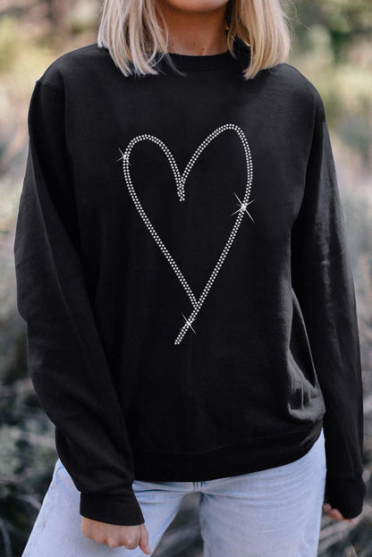 Black Rhinestone Heart Pattern Valentines Fashion Sweatshirt