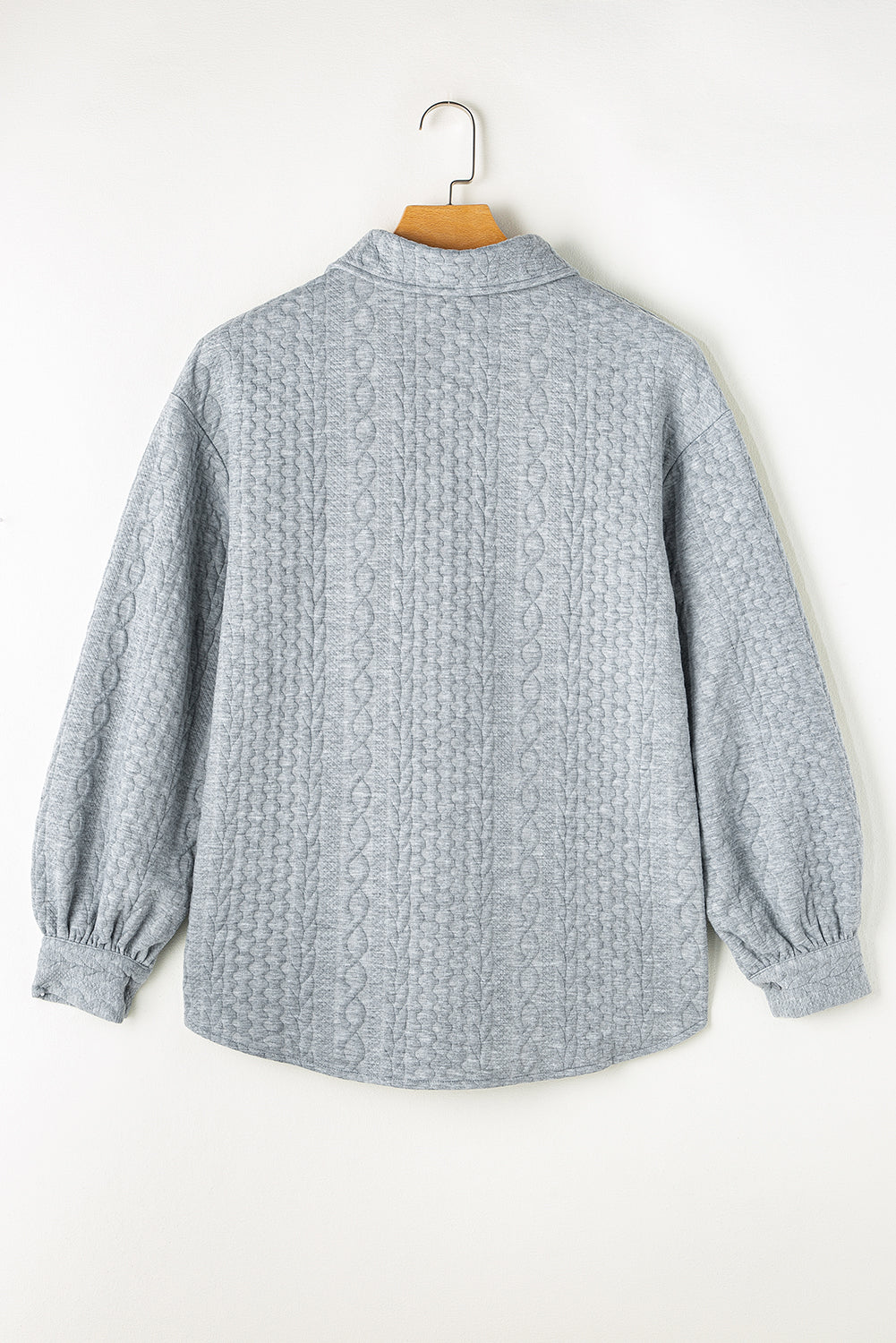 Light Grey Cable Texture Puff Sleeve Loose Shacket