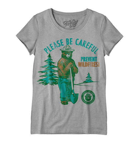 Smokey Bear Please Be Careful Prevent Wildfires  Women's Scoopneck T-Shirt - Gray