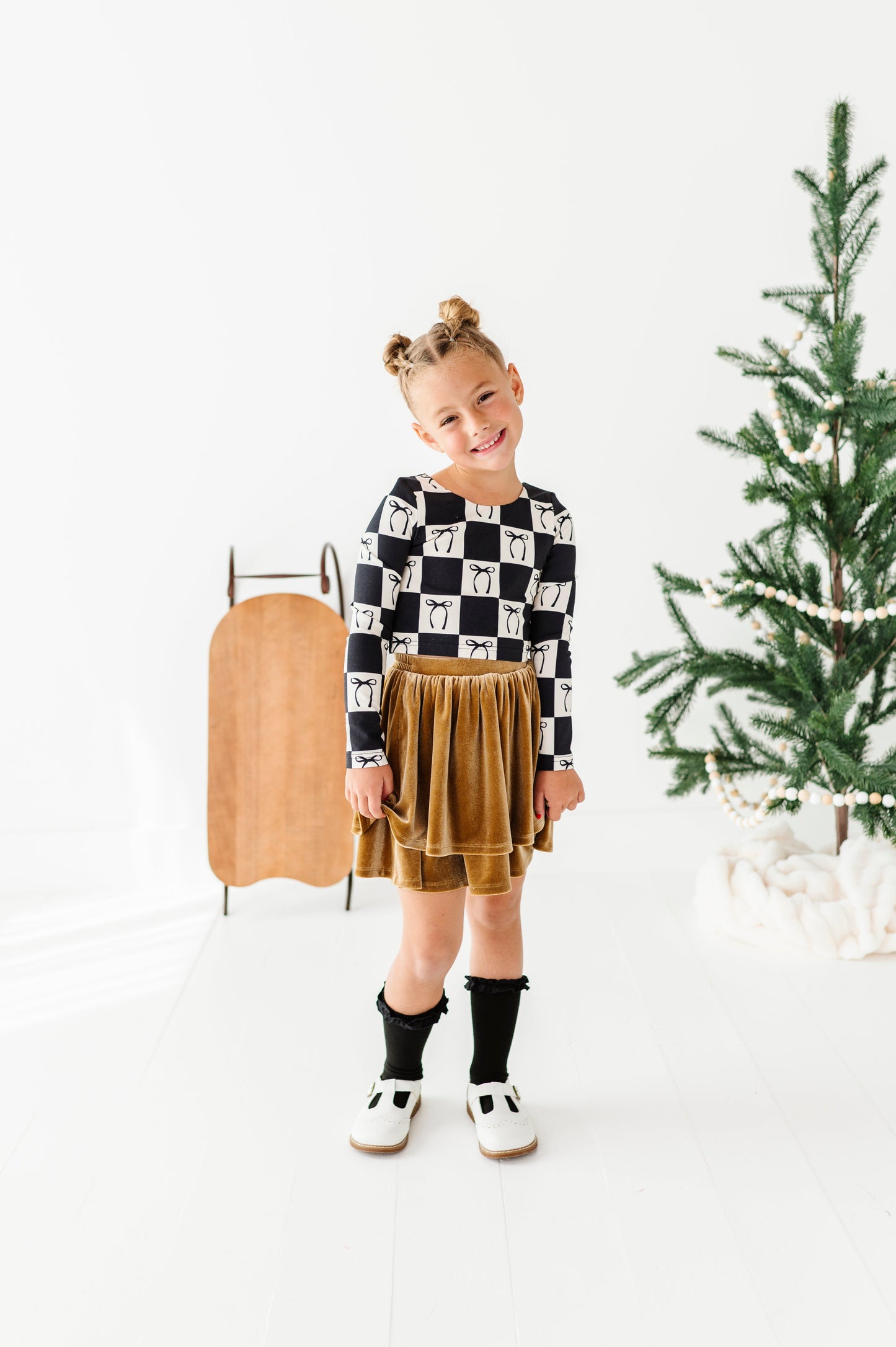 Checkered Bow | CROPPED Bow Back Long Sleeve Top