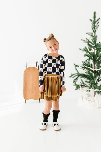 Checkered Bow | CROPPED Bow Back Long Sleeve Top