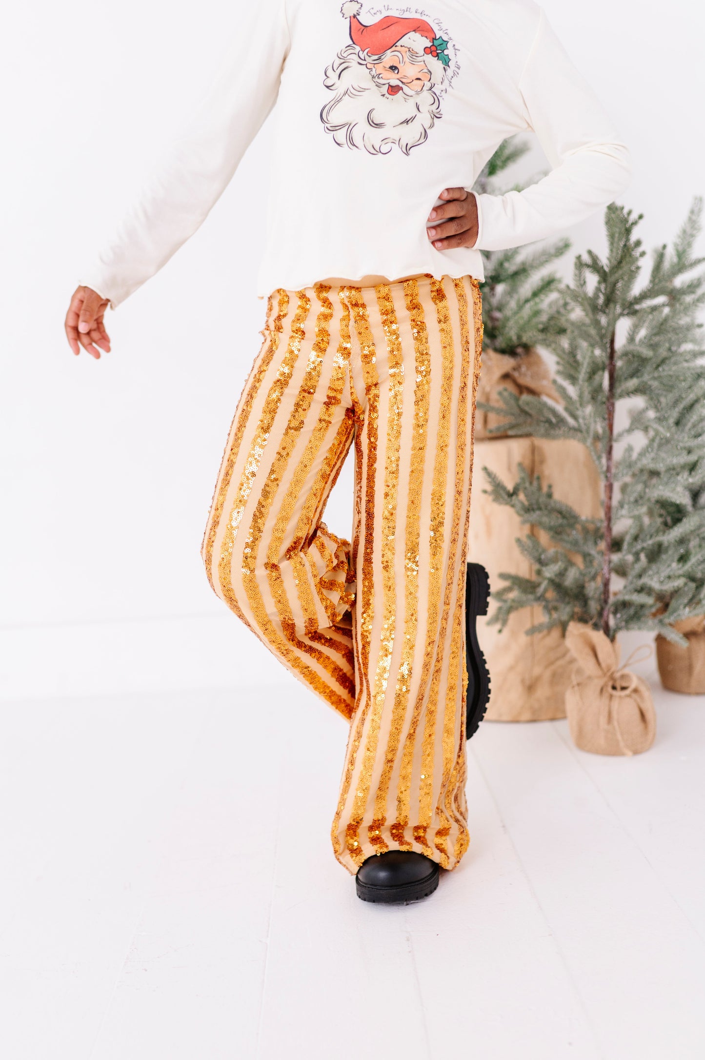 Gold Sequin Stripe | Wide-Leg Pants