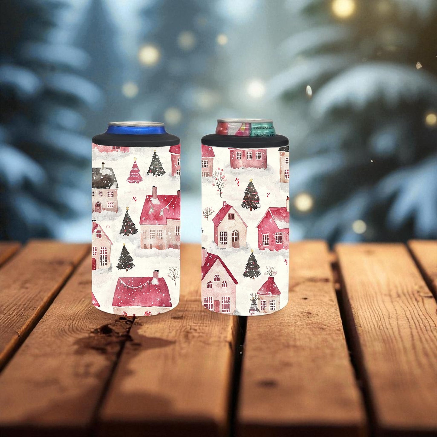 Cozy Christmas Village 4-in-1 Can Cooler Tumbler