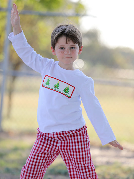 Christmas Tree Smocking Embroidered Boys Outfits