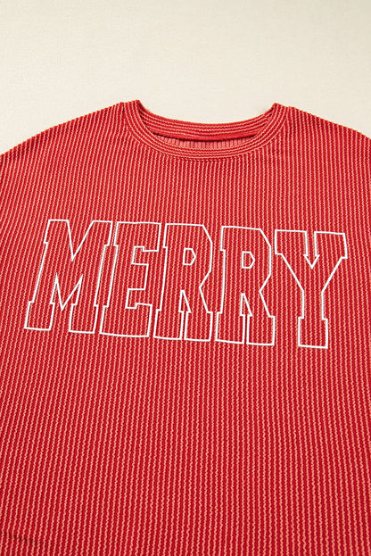 Christmas Merry Corded Knit Long Sleeve Top