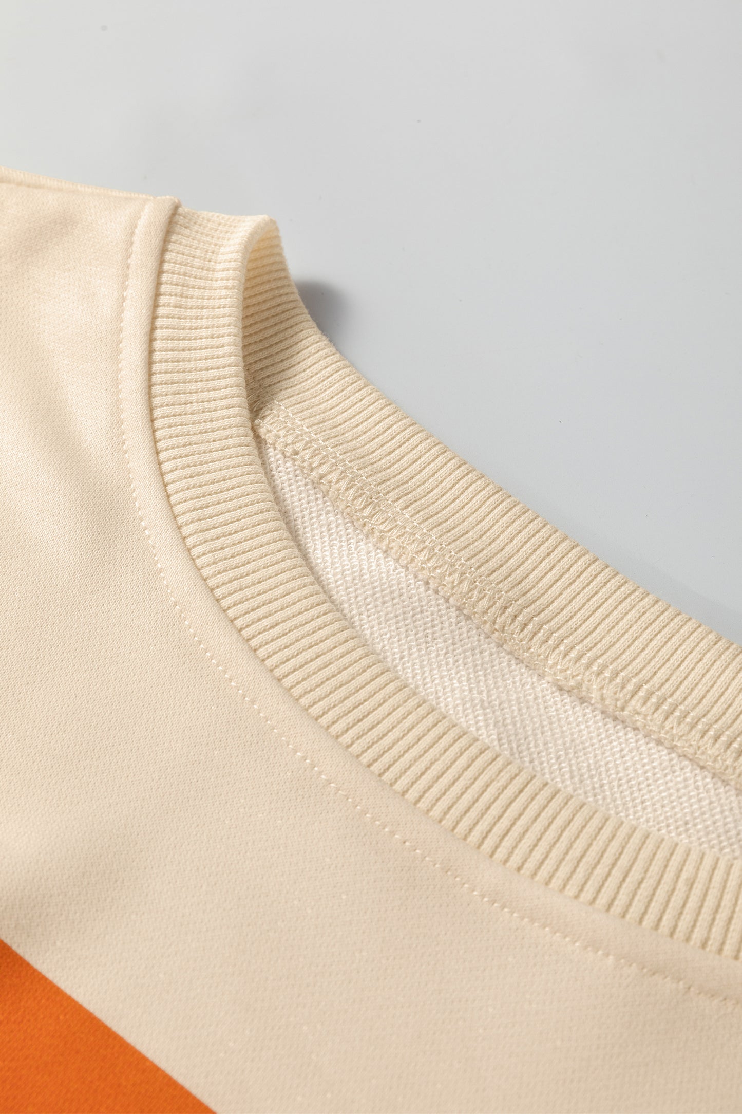 Beige Stripe Puff Sleeve Casual Pullover Sweatshirt