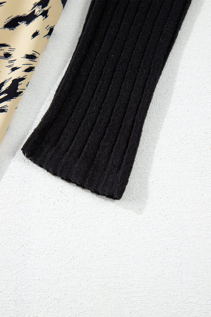 Leopard Patchwork Ribbed Knit Belted Dress