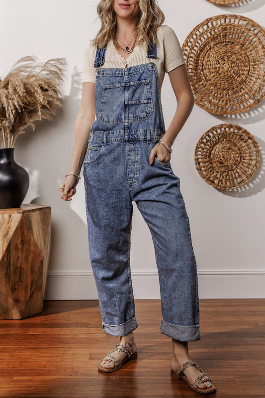 Piper Denim Straight Leg Jumpsuit with Pockets - Aaria Tees Aaria Tees