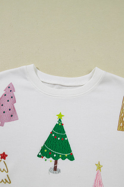 White Christmas Tree Long Sleeve Top and Shorts Pajama Set