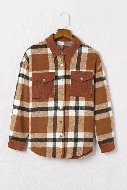 Phoebe Pocketed Buttoned Plaid Shirt Jacket Threaded Pear