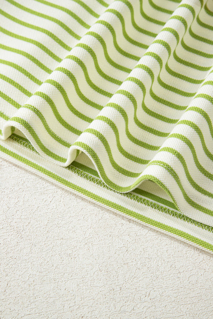 Stripe Collared V-Neck Pullover and Skort Set