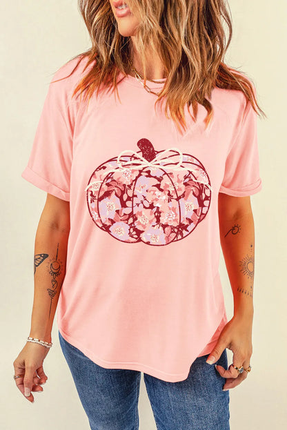 Pumpkin Graphic Round Neck Long Sleeve T-Shirt - Aaria Tees