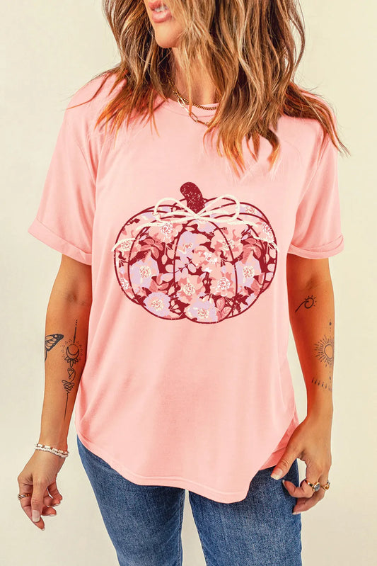 Pumpkin Graphic Round Neck Long Sleeve T-Shirt - Aaria Tees