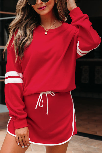 Varsity Stripe Pullover and Mini Skirt Set